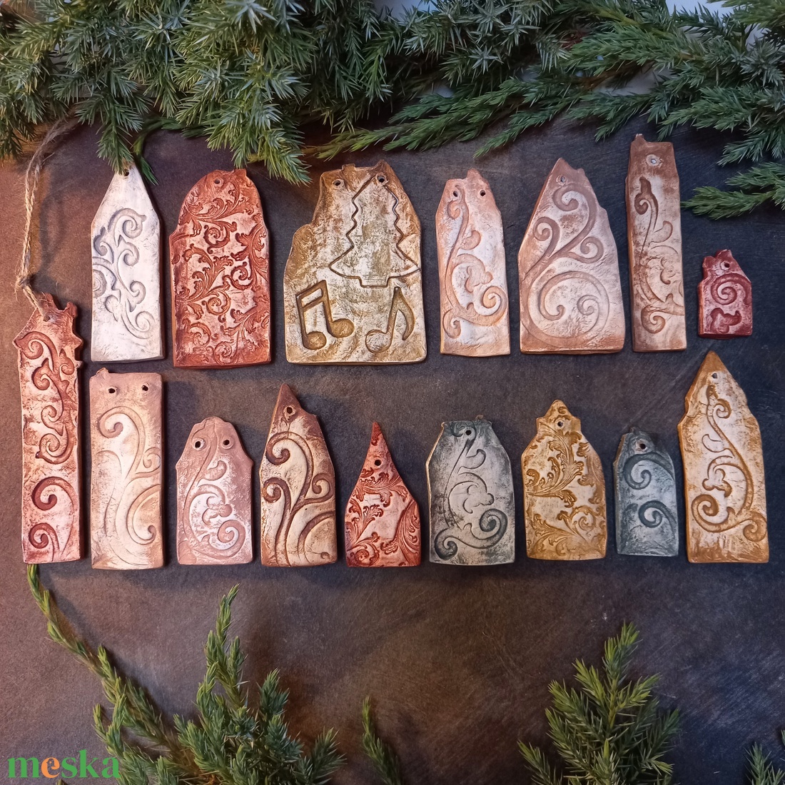 Rusztikus házak karácsonyfadíszek 16 db/szett - karácsony - karácsonyi lakásdekoráció - karácsonyfadíszek - Meska.hu