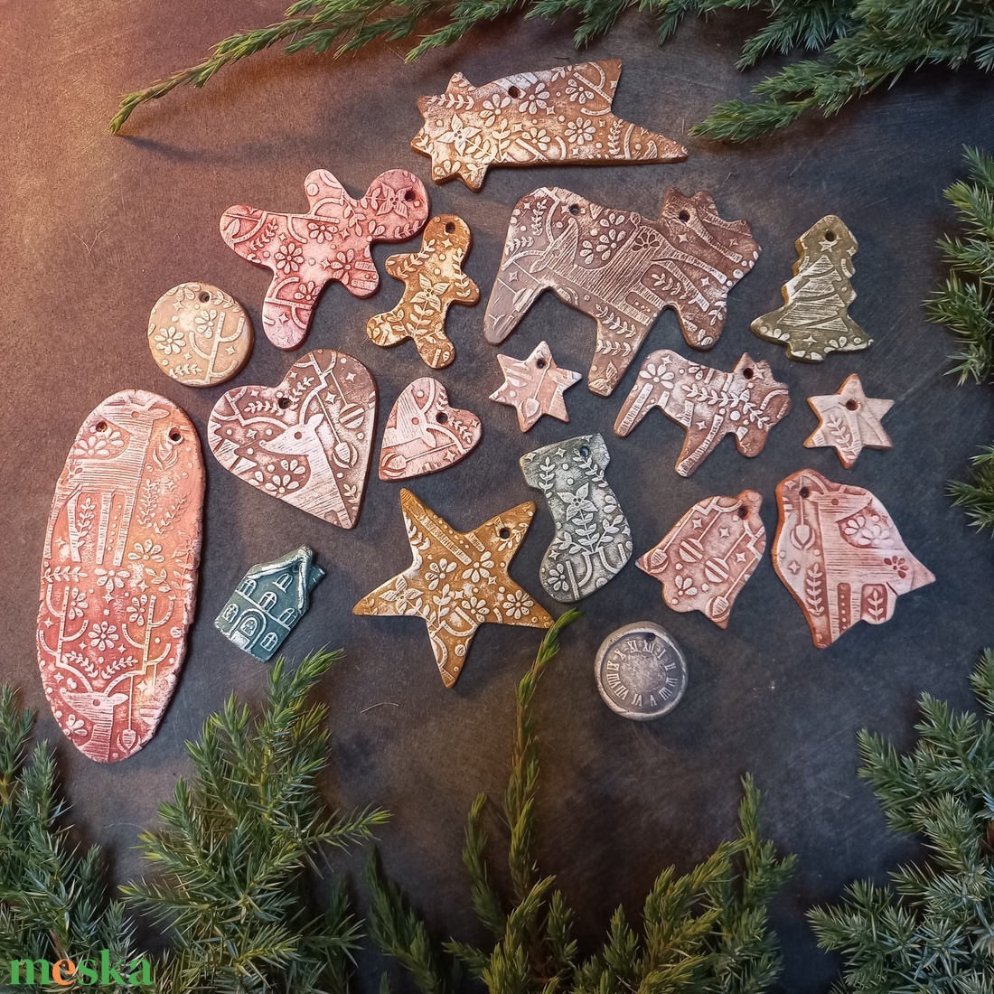 Tradicionális rusztikus karácsonyfadíszek 18 db/szett - karácsony - karácsonyi lakásdekoráció - karácsonyfadíszek - Meska.hu