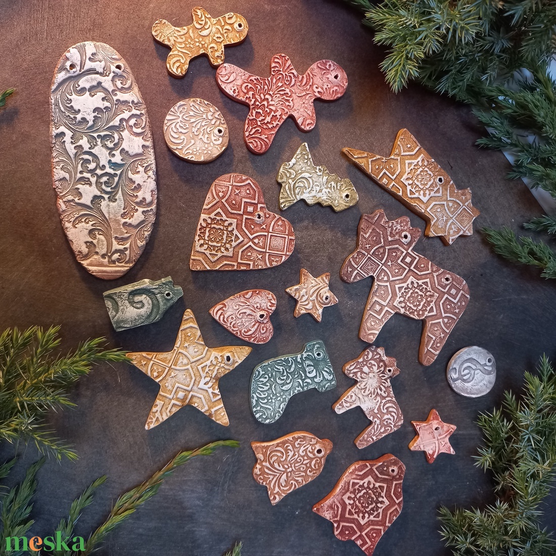 Tradicionális rusztikus karácsonyfadíszek 18 db/szett - karácsony - karácsonyi lakásdekoráció - karácsonyfadíszek - Meska.hu