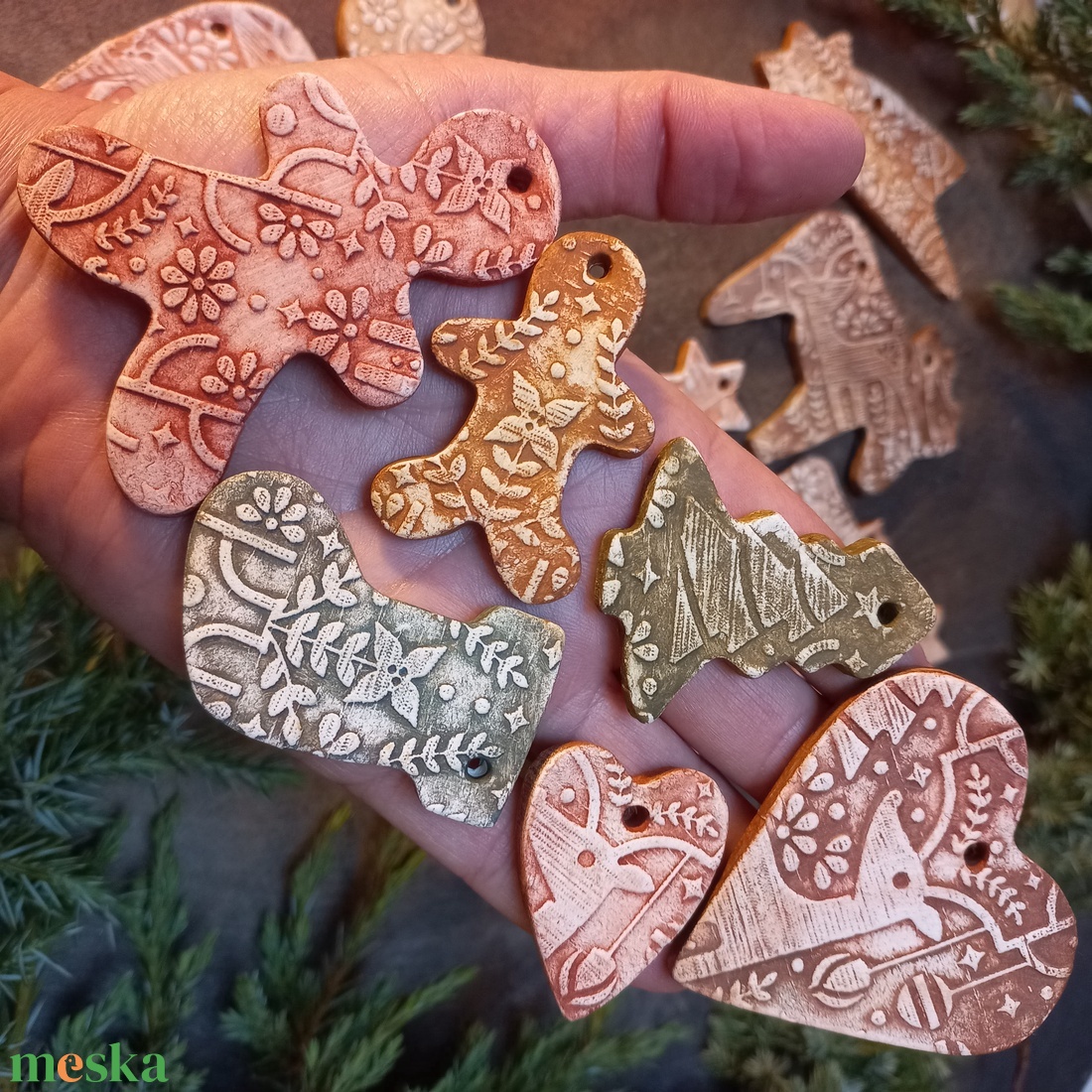 Tradicionális rusztikus karácsonyfadíszek 18 db/szett - karácsony - karácsonyi lakásdekoráció - karácsonyfadíszek - Meska.hu