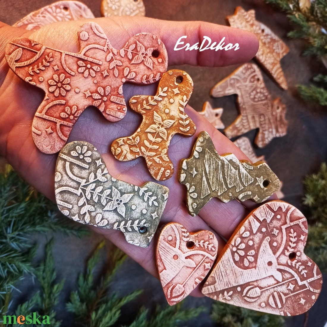 Tradicionális rusztikus karácsonyfadíszek 18 db/szett - karácsony - karácsonyi lakásdekoráció - karácsonyfadíszek - Meska.hu