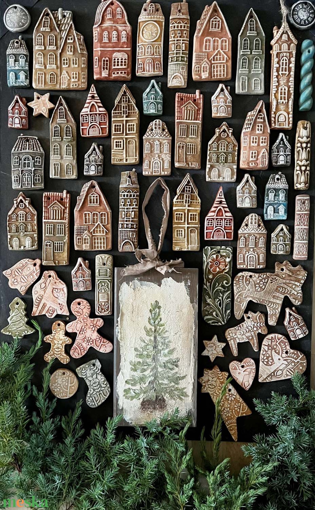 Rusztikus házak karácsonyfadíszek 16 db/szett - karácsony - karácsonyi lakásdekoráció - karácsonyfadíszek - Meska.hu