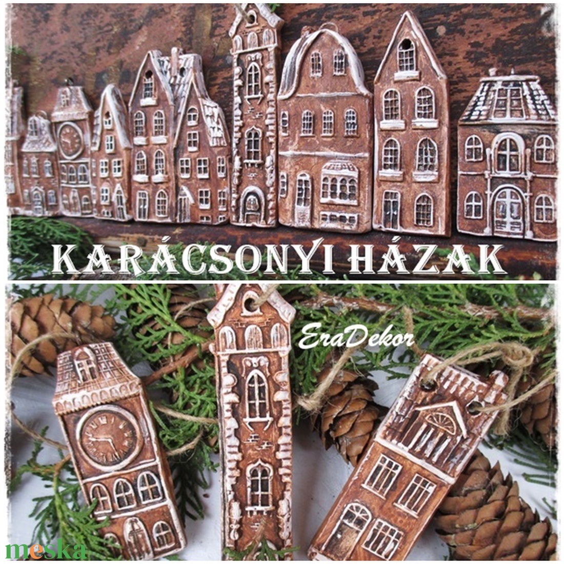Vintage  karácsonyi házak 2db karácsonyfadísz - karácsony - karácsonyi lakásdekoráció - karácsonyfadíszek - Meska.hu