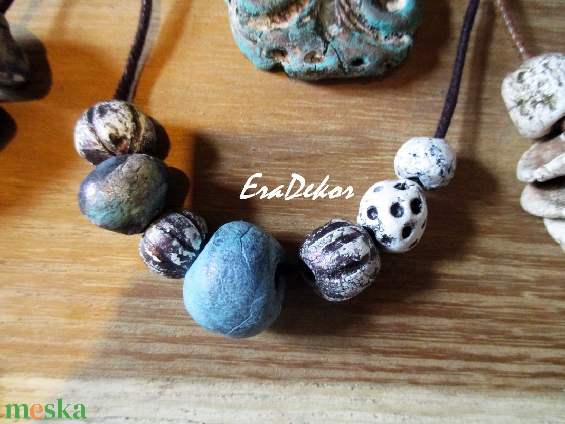 Rusztikus szürke és türkiz  árnyalatok  - ékszer - nyaklánc - hosszú nyaklánc - Meska.hu