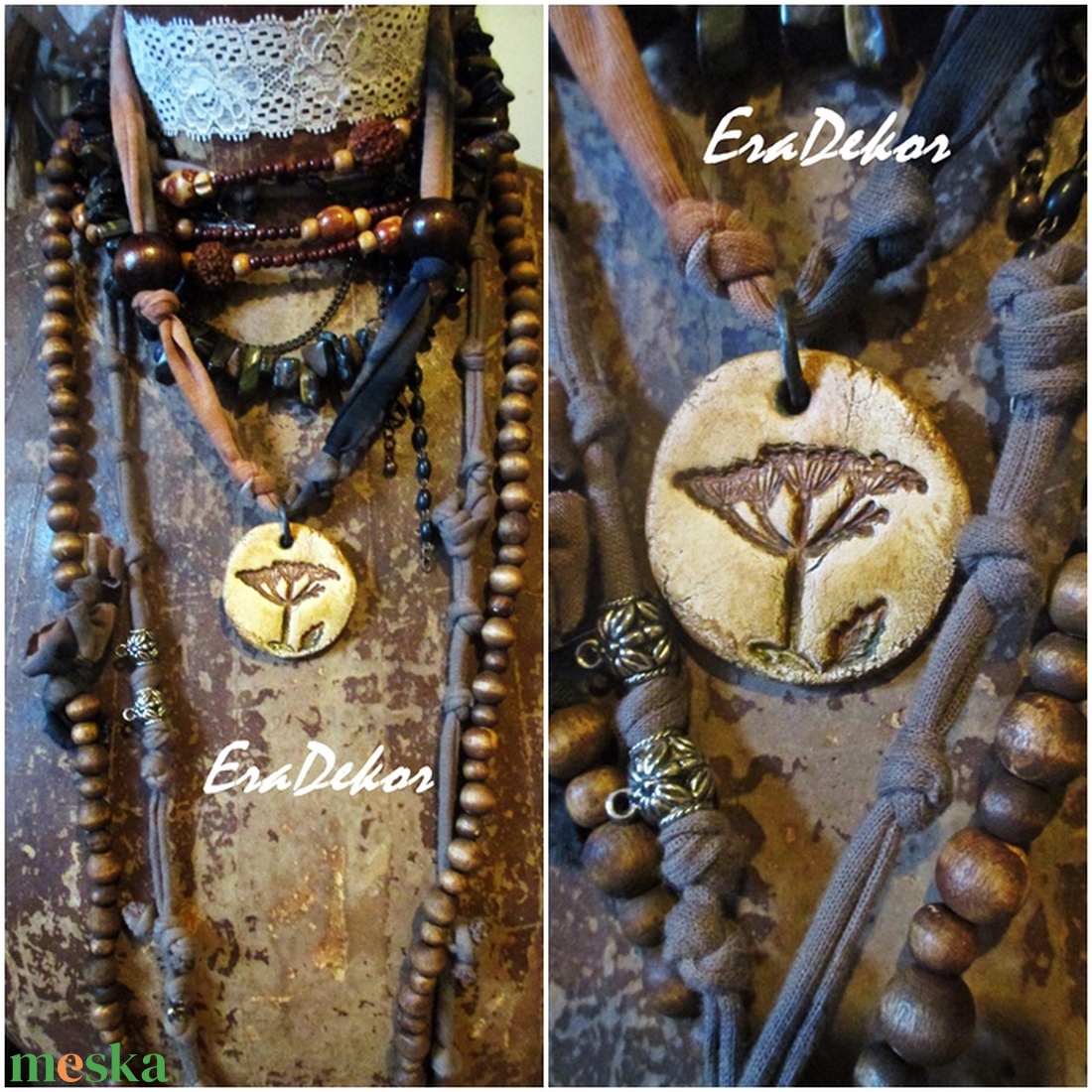 Egyedi, natúr  virágnyaklánc - ékszer - nyaklánc - hosszú nyaklánc - Meska.hu