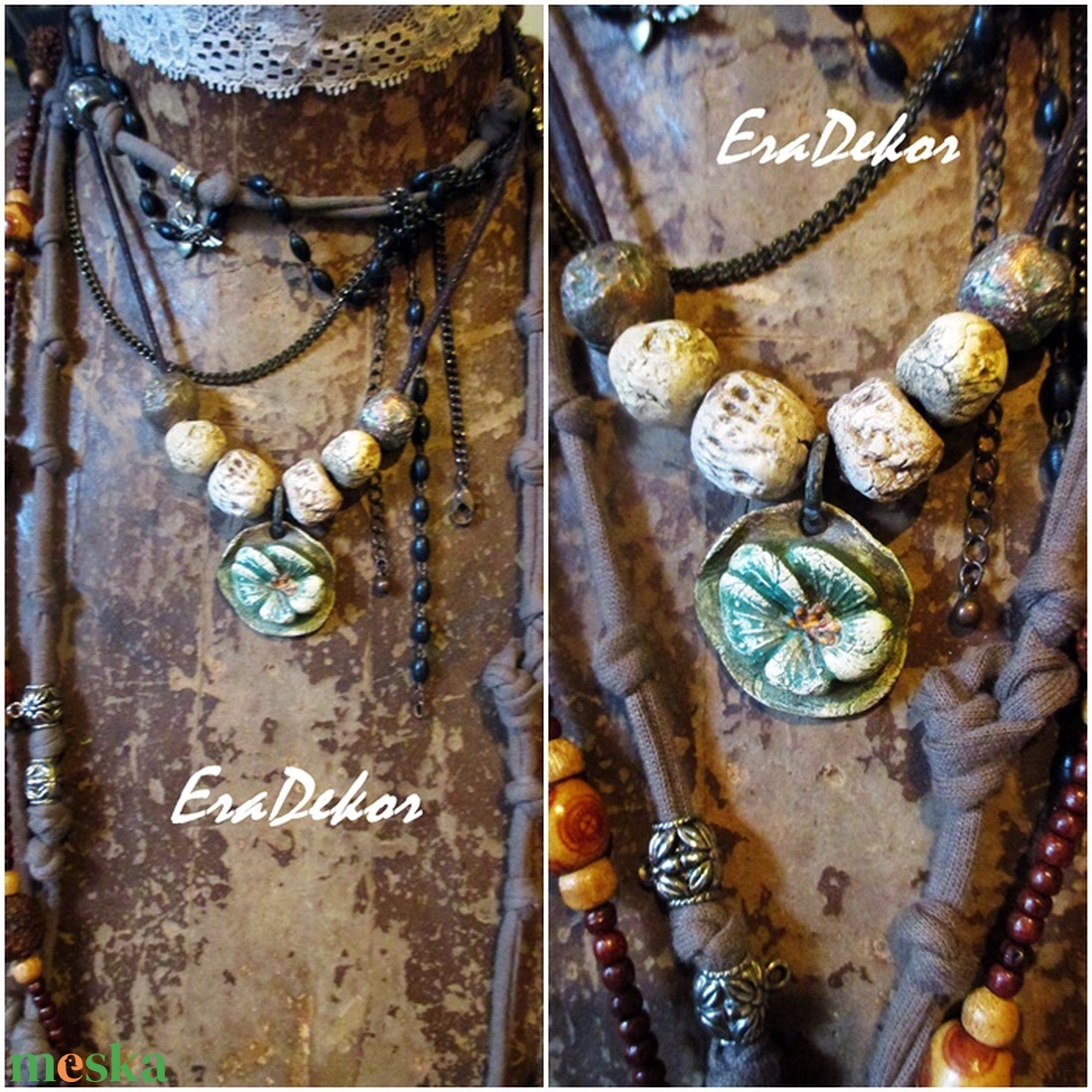  Türkiz virág nyaklánc - ékszer - nyaklánc - hosszú nyaklánc - Meska.hu