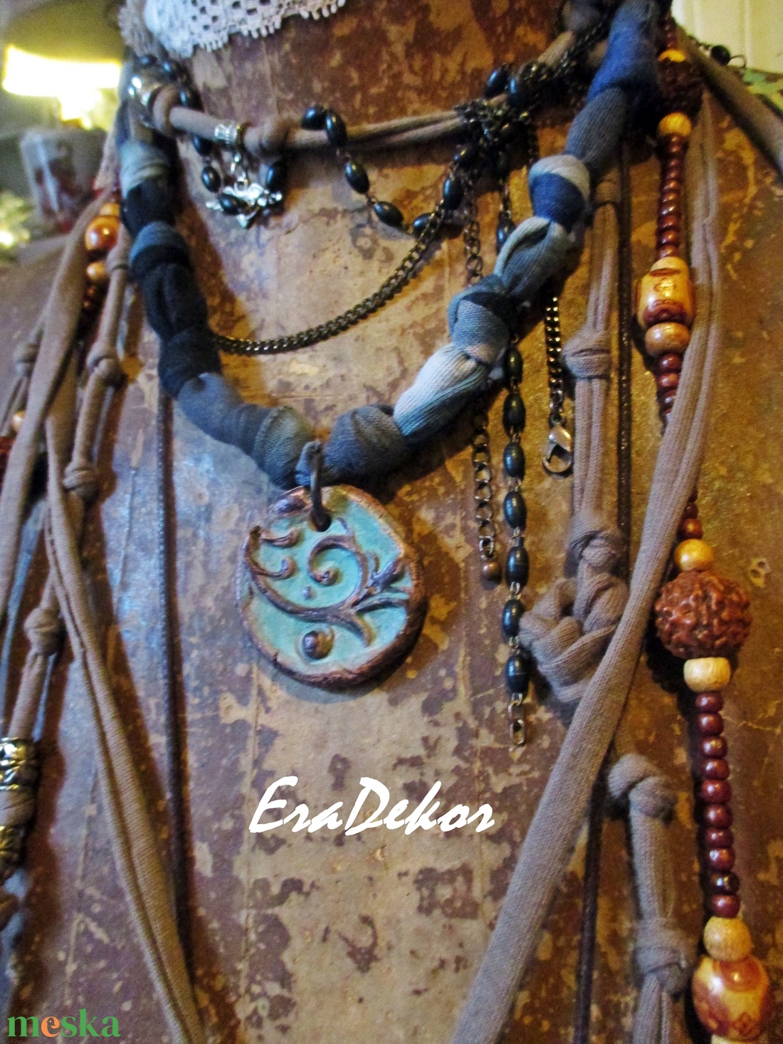 Rusztikus türkiz  árnyalatok  - ékszer - nyaklánc - hosszú nyaklánc - Meska.hu