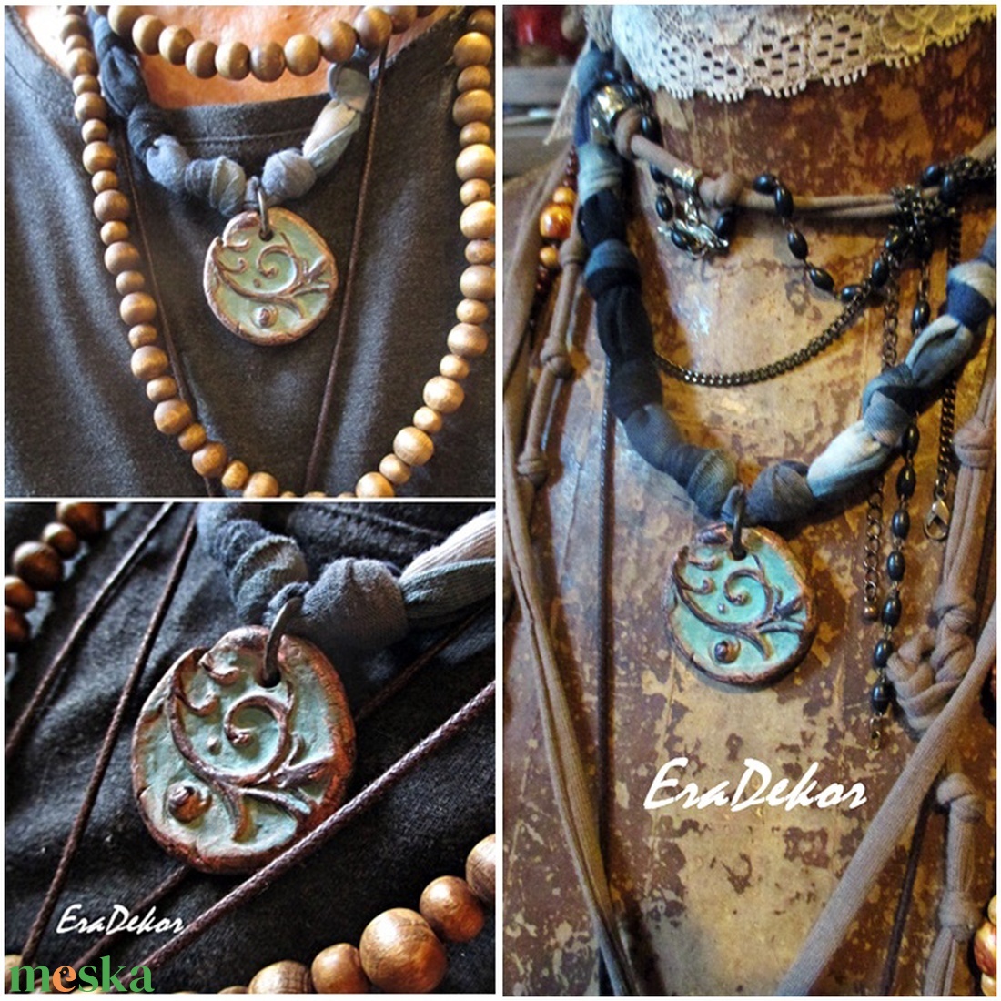 Rusztikus türkiz  árnyalatok  - ékszer - nyaklánc - hosszú nyaklánc - Meska.hu