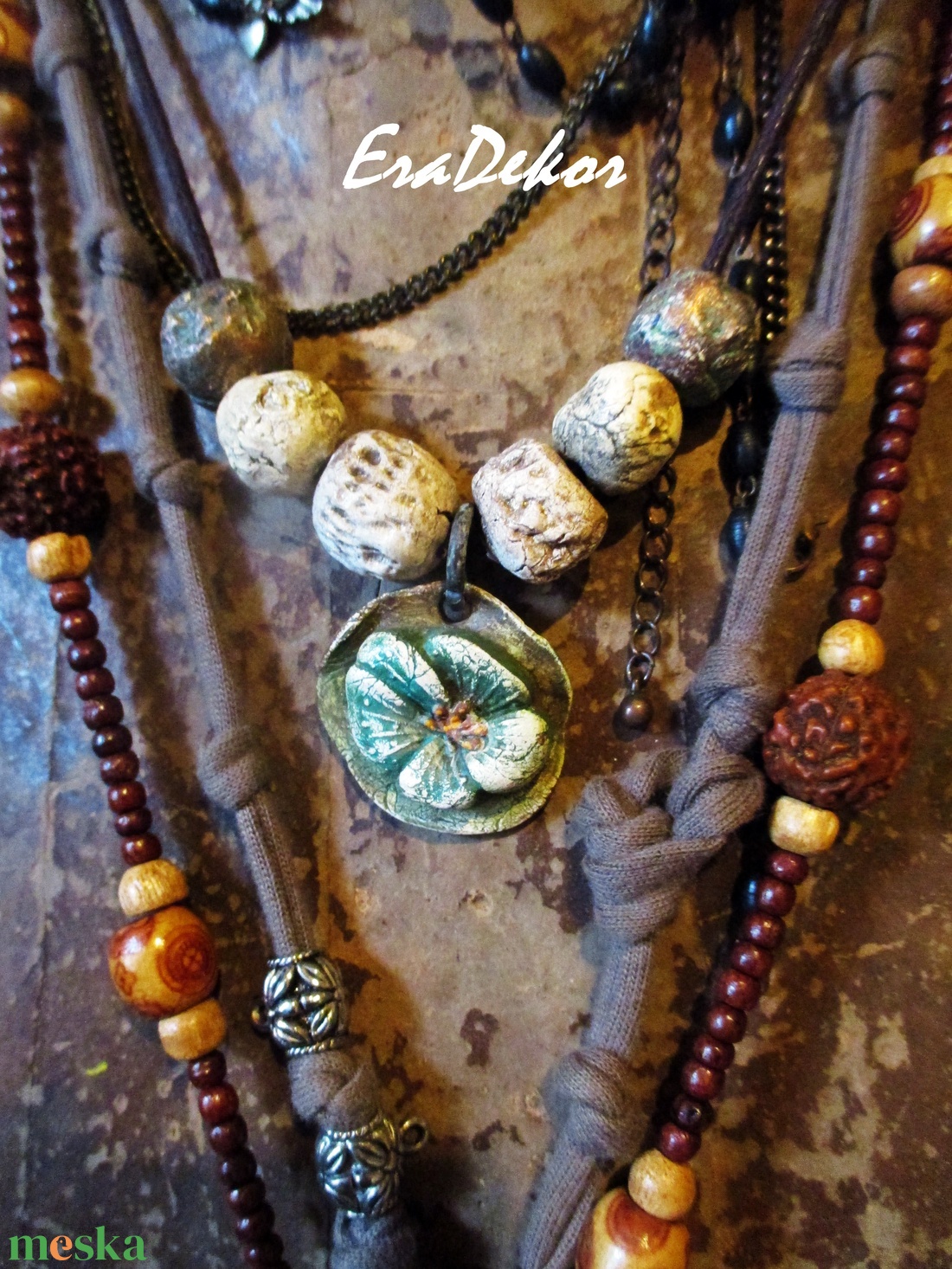  Türkiz virág nyaklánc - ékszer - nyaklánc - hosszú nyaklánc - Meska.hu