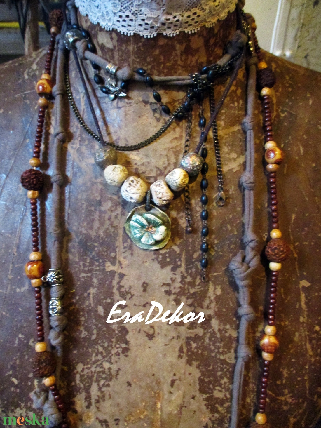  Türkiz virág nyaklánc - ékszer - nyaklánc - hosszú nyaklánc - Meska.hu