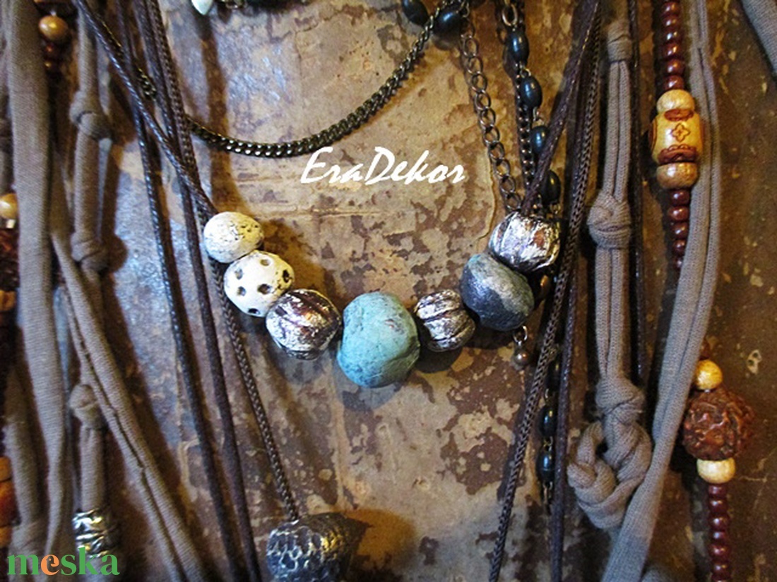 Rusztikus szürke és türkiz  árnyalatok  - ékszer - nyaklánc - hosszú nyaklánc - Meska.hu