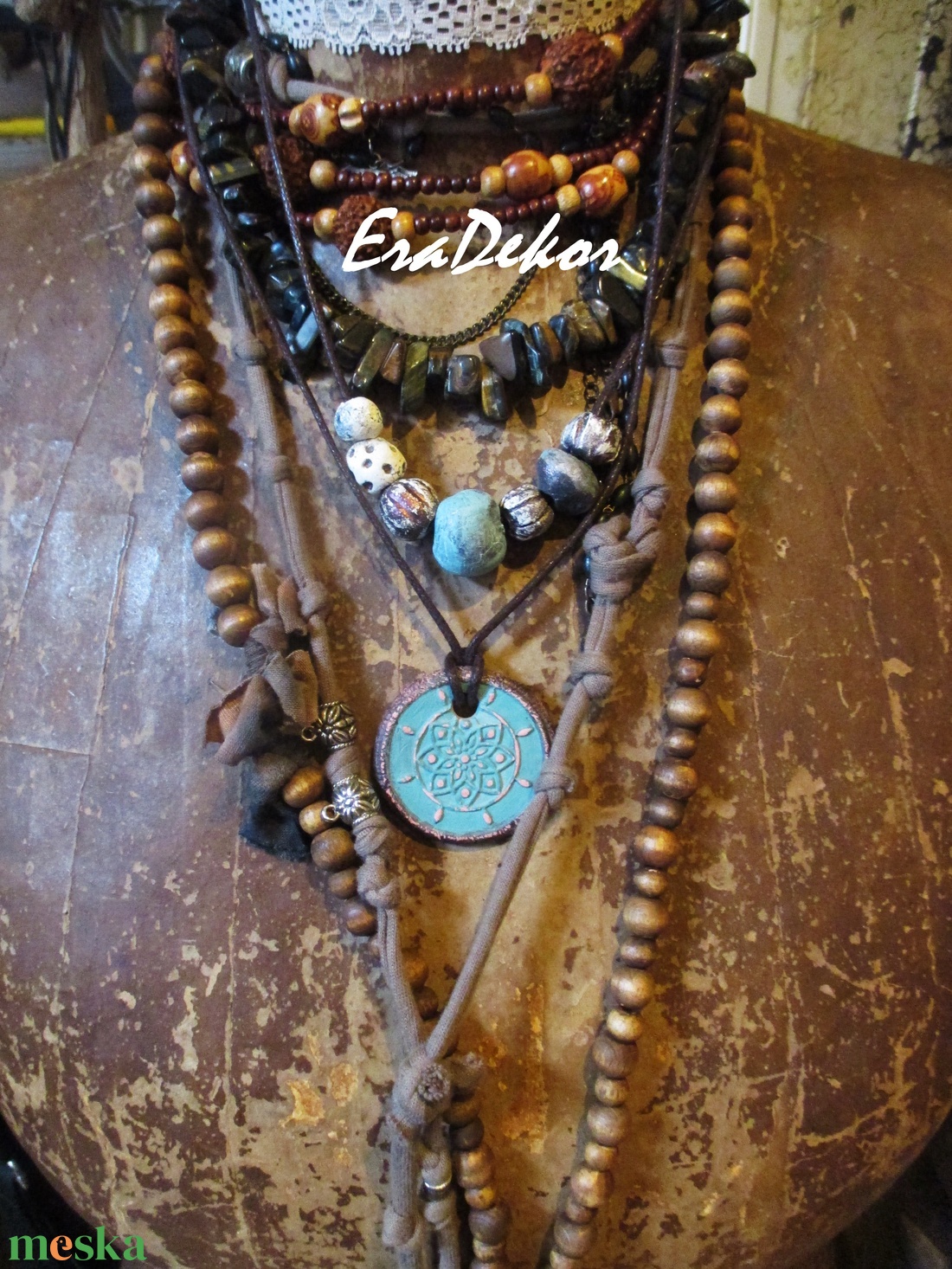 Rusztikus szürke és türkiz  árnyalatok  - ékszer - nyaklánc - hosszú nyaklánc - Meska.hu