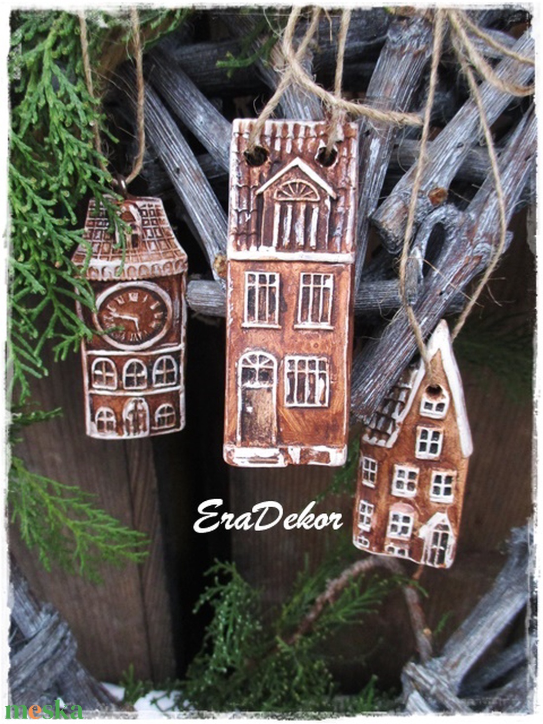 Vintage  karácsonyi házak 10db karácsonyfadísz - karácsony - karácsonyi lakásdekoráció - karácsonyfadíszek - Meska.hu