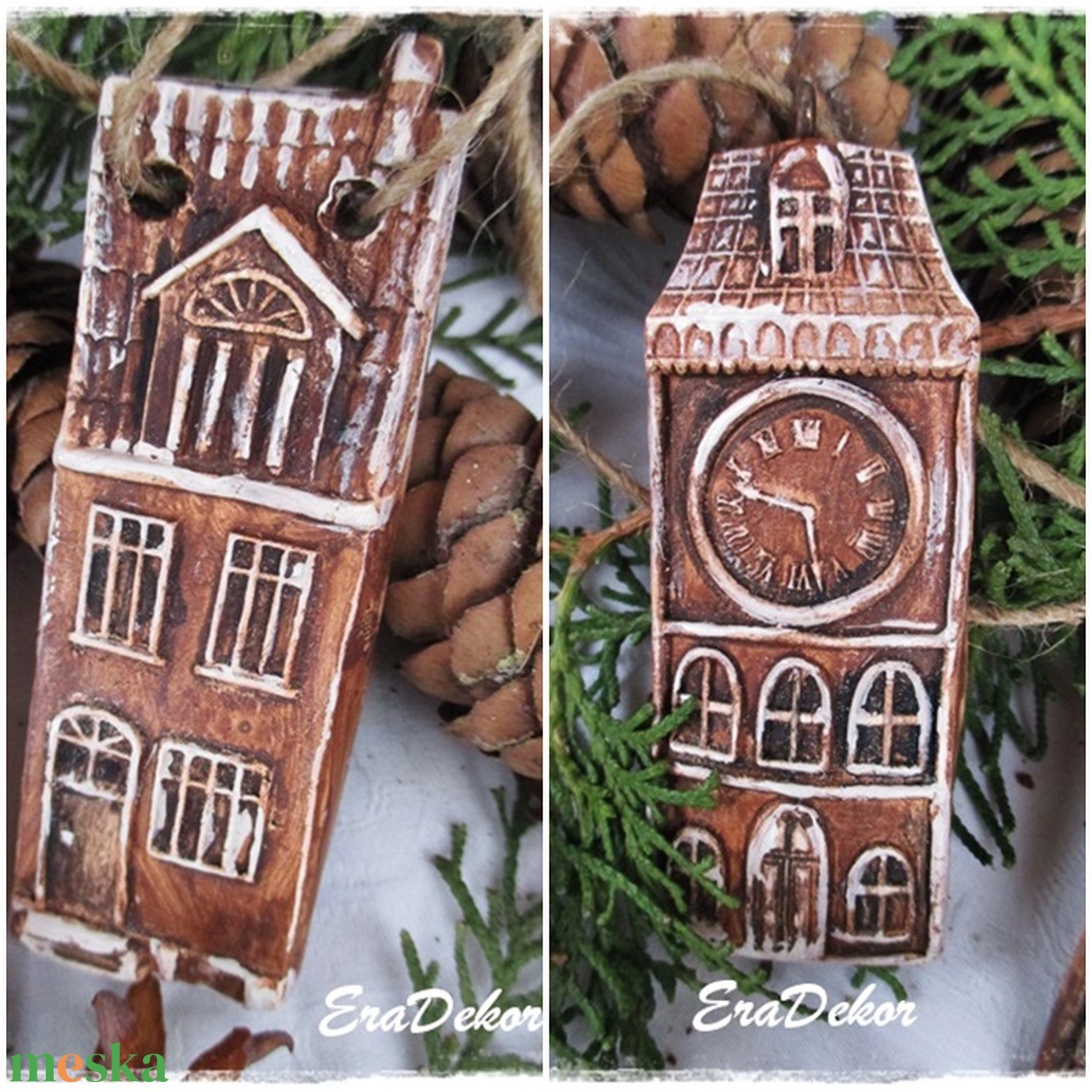 Vintage  karácsonyi házak 10db karácsonyfadísz - karácsony - karácsonyi lakásdekoráció - karácsonyfadíszek - Meska.hu