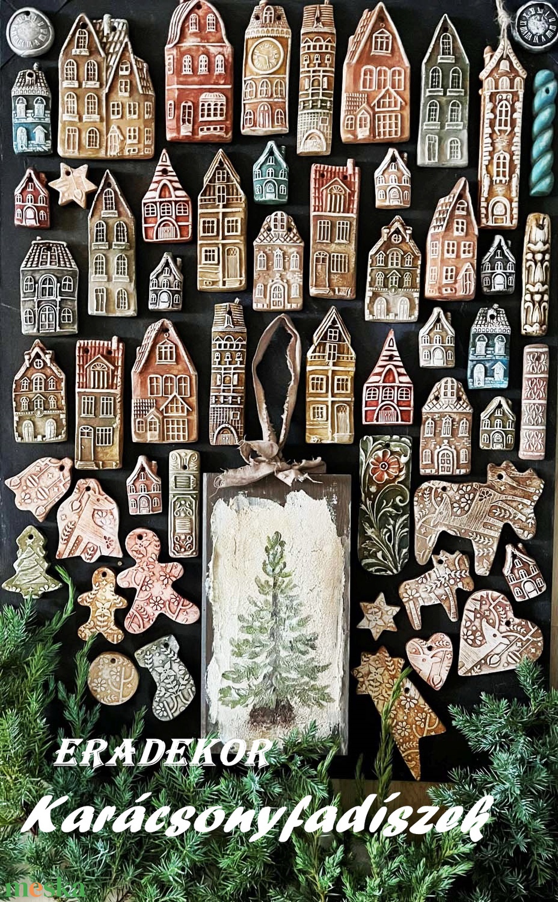 Rusztikus házak karácsonyfadíszek 16 db/szett - karácsony - karácsonyi lakásdekoráció - karácsonyfadíszek - Meska.hu