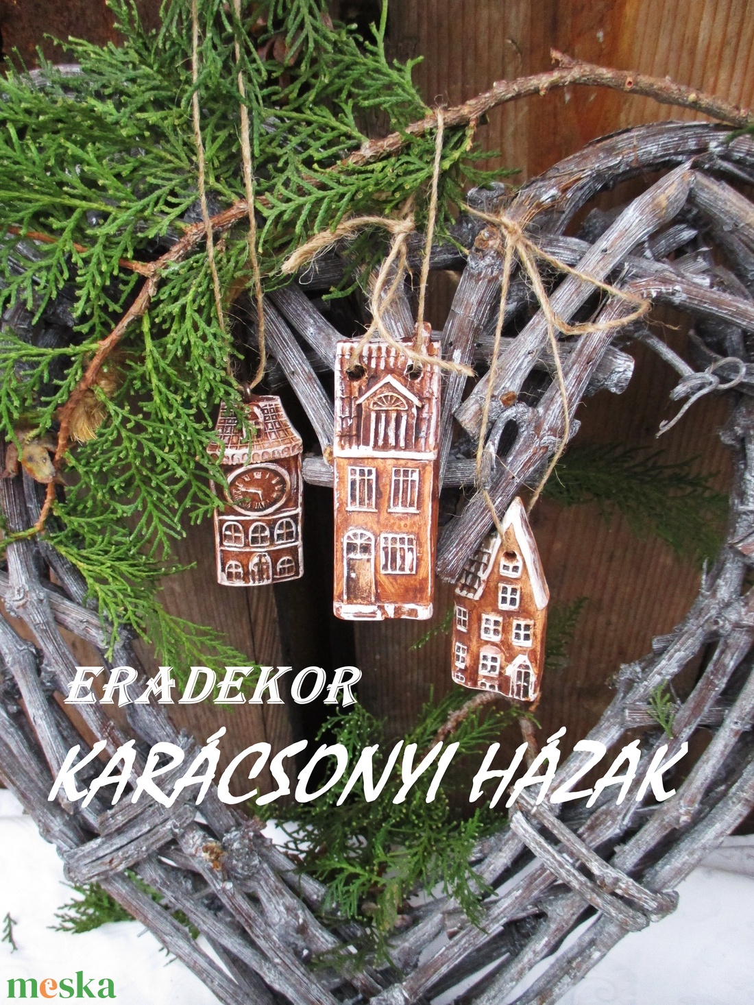 Rusztikus házak karácsonyfadíszek 16 db/szett - karácsony - karácsonyi lakásdekoráció - karácsonyfadíszek - Meska.hu