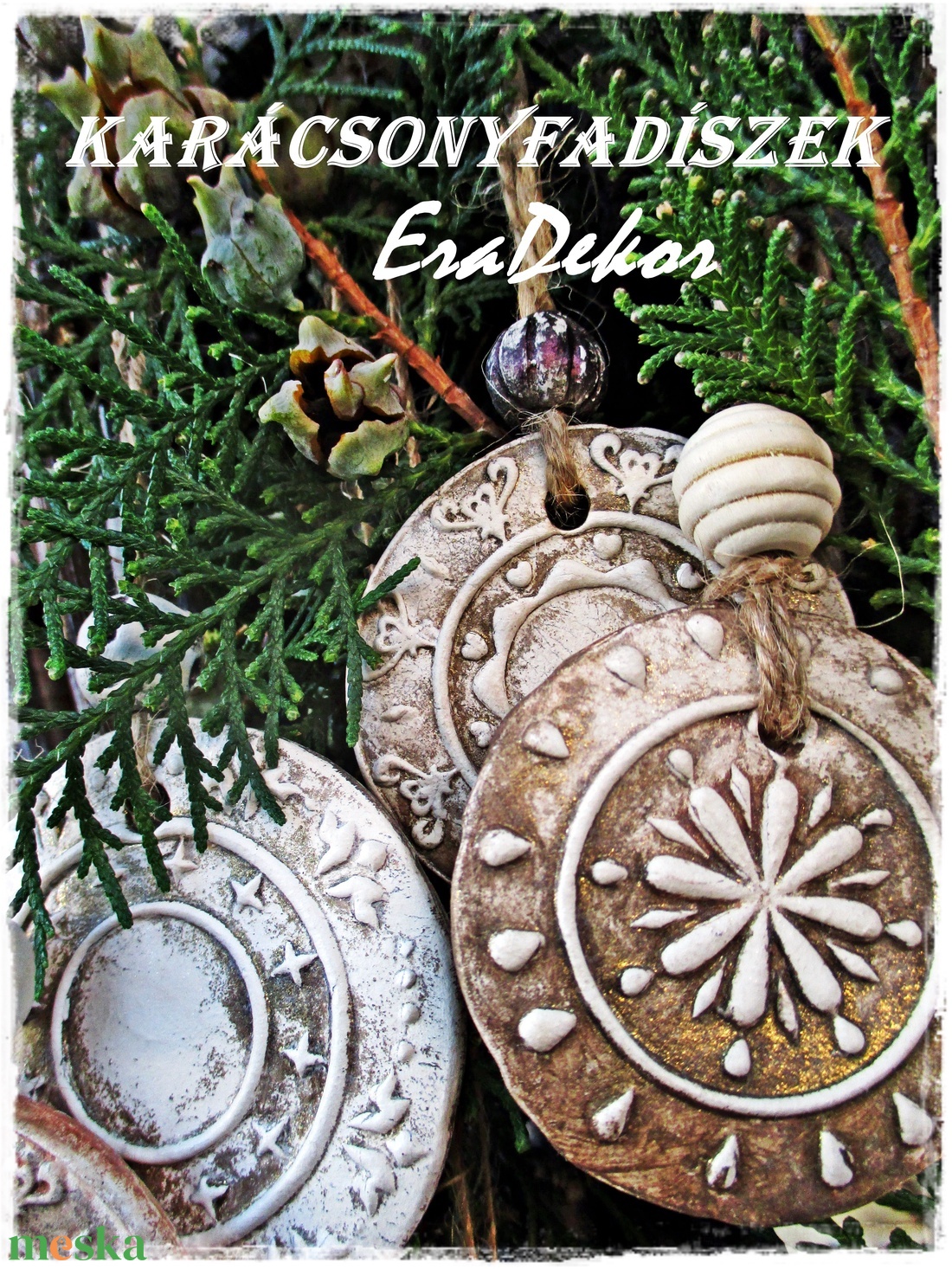 Rusztikus karácsonyfadíszek 6db - karácsony - karácsonyi lakásdekoráció - karácsonyfadíszek - Meska.hu