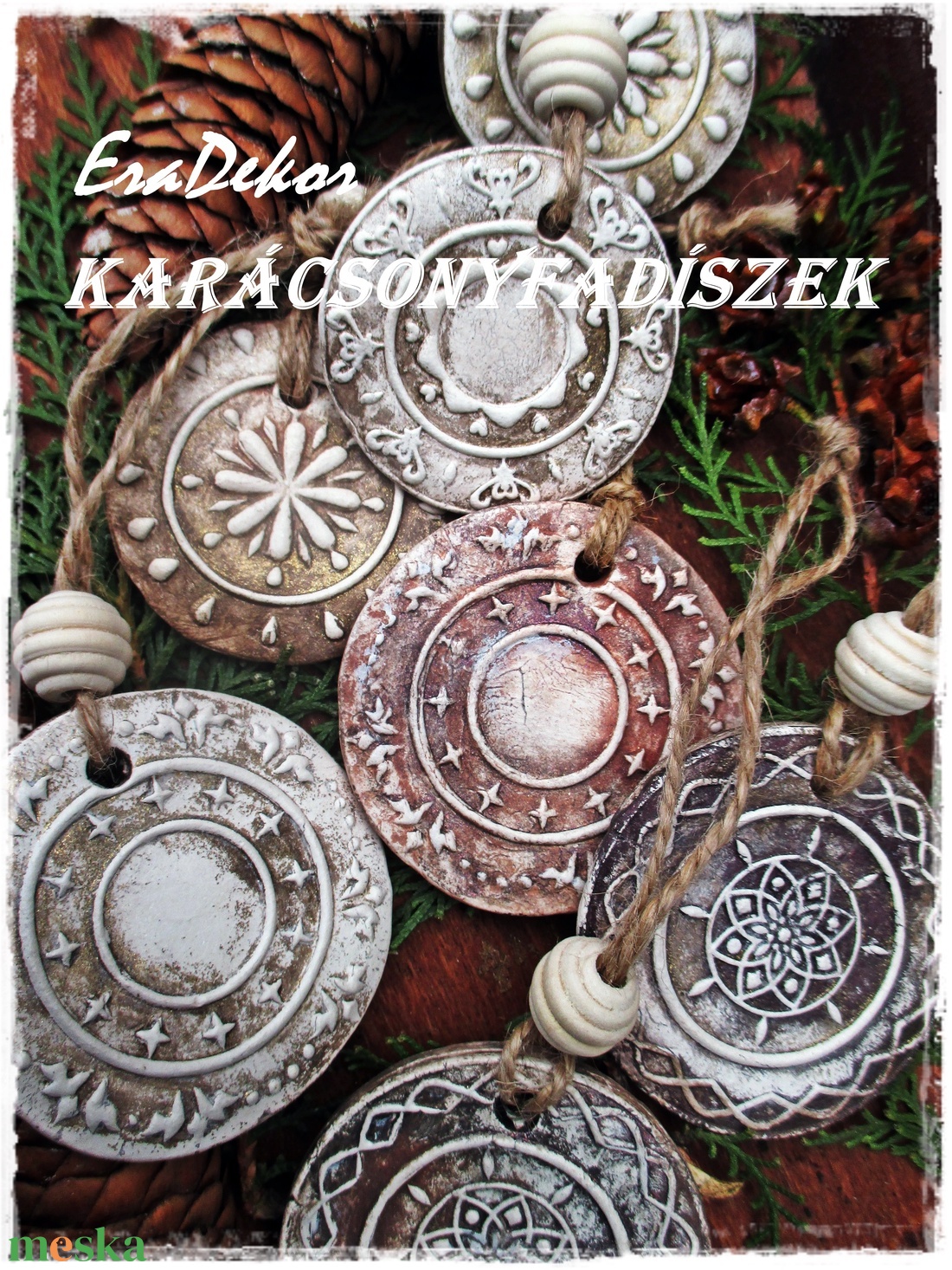 Rusztikus karácsonyfadíszek 10db - karácsony - karácsonyi lakásdekoráció - karácsonyfadíszek - Meska.hu