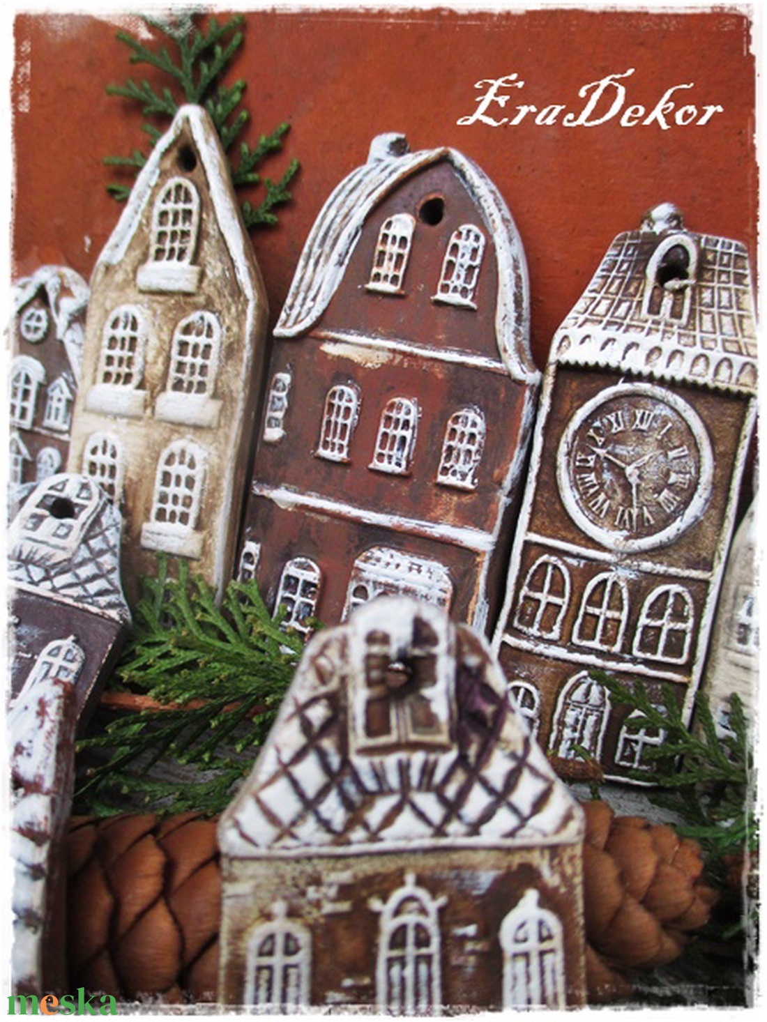 Rusztikus házak karácsonyfadíszek 14 db/szett - karácsony - karácsonyi lakásdekoráció - karácsonyfadíszek - Meska.hu