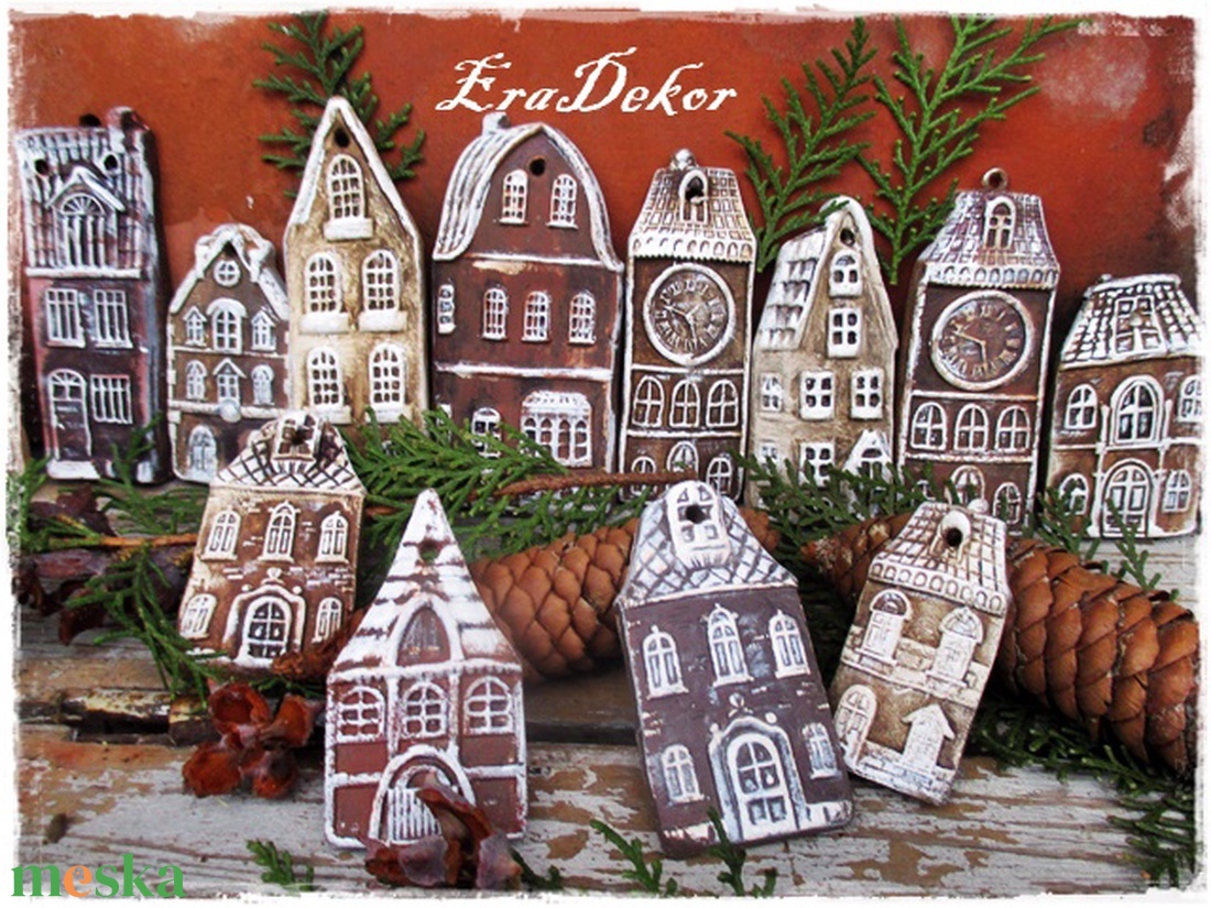 Rusztikus házak karácsonyfadíszek 14 db/szett - karácsony - karácsonyi lakásdekoráció - karácsonyfadíszek - Meska.hu