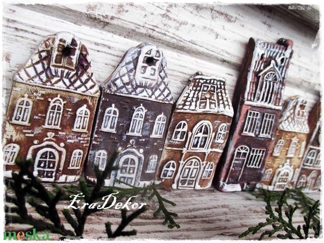 Rusztikus házak karácsonyfadíszek 14db/szett - karácsony - karácsonyi lakásdekoráció - karácsonyfadíszek - Meska.hu