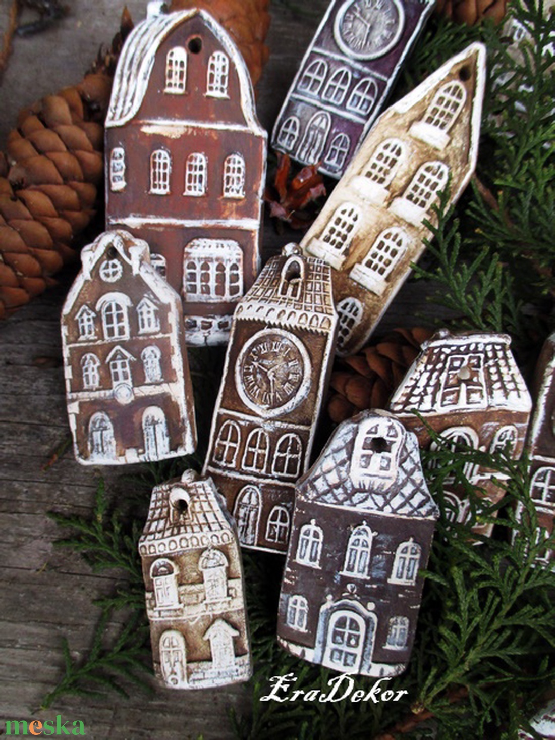 Rusztikus házak karácsonyfadíszek 14db/szett - karácsony - karácsonyi lakásdekoráció - karácsonyfadíszek - Meska.hu