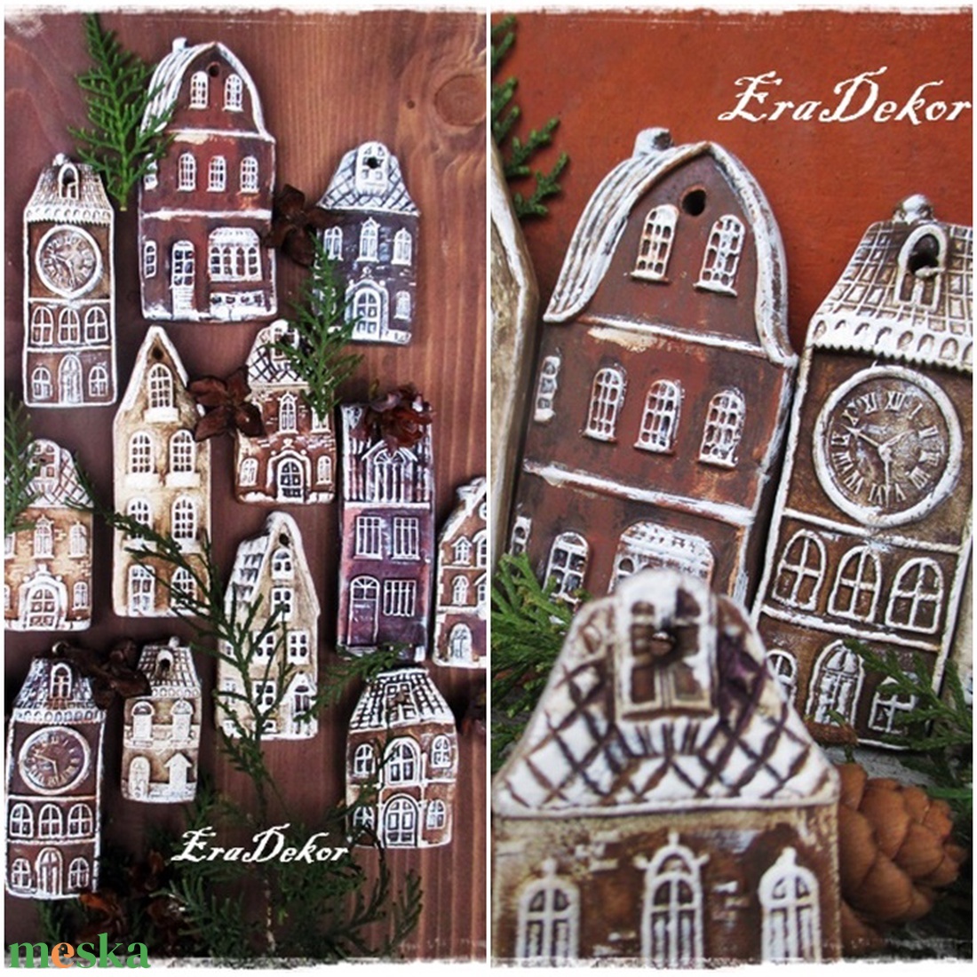 Rusztikus házak karácsonyfadíszek 14db/szett - karácsony - karácsonyi lakásdekoráció - karácsonyfadíszek - Meska.hu