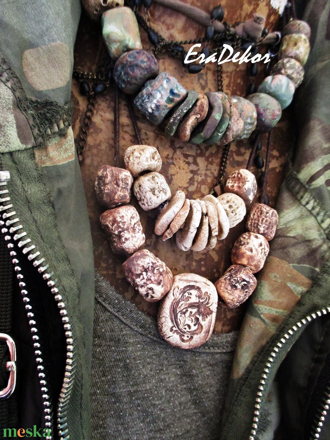 Rusztikus beige árnyalatok  - ékszer - nyaklánc - hosszú nyaklánc - Meska.hu