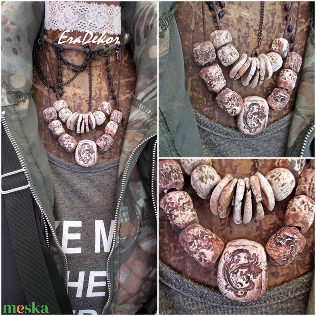 Rusztikus beige árnyalatok  - ékszer - nyaklánc - hosszú nyaklánc - Meska.hu