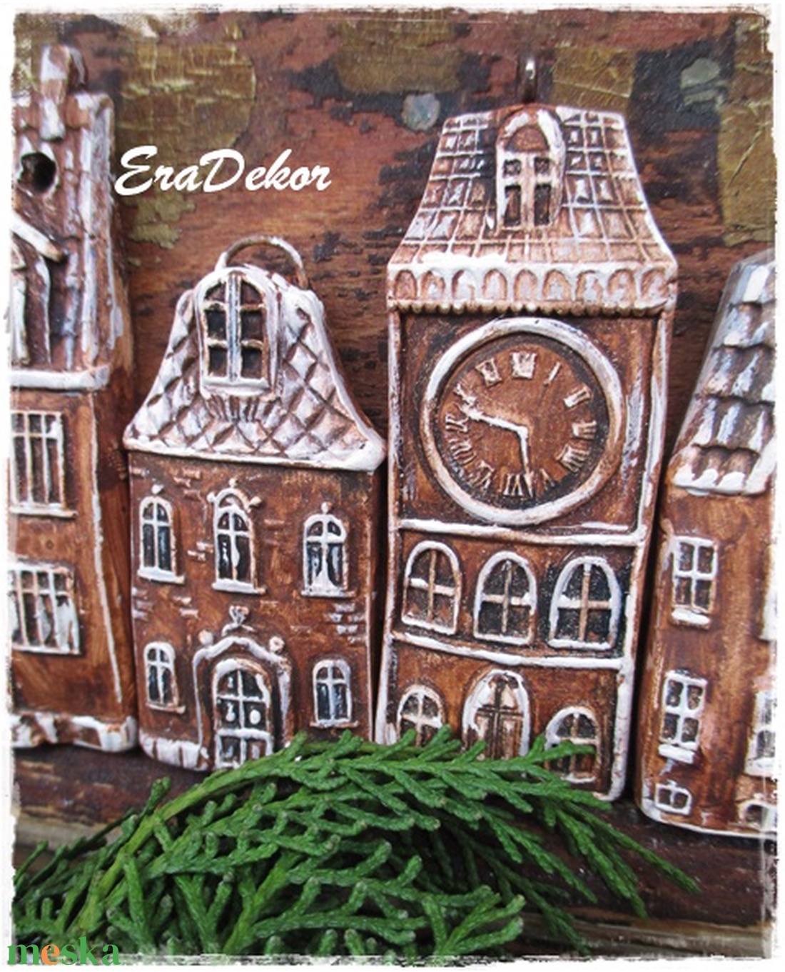 Vintage  karácsonyi házak 10db karácsonyfadísz - karácsony - karácsonyi lakásdekoráció - karácsonyfadíszek - Meska.hu
