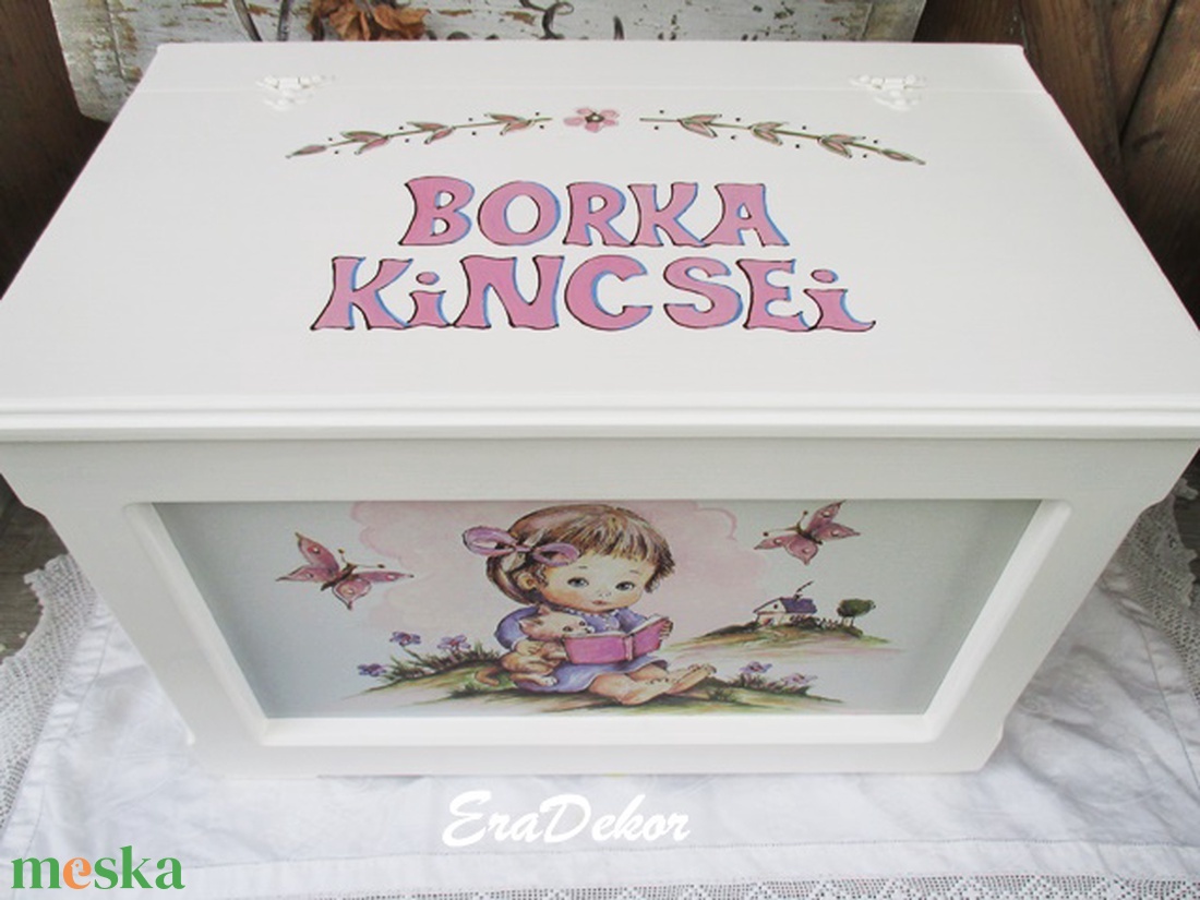 Cicás  játéktároló láda kislányok keresztelőjére - baba - mama - babaszobabútor - játéktároló - Meska.hu