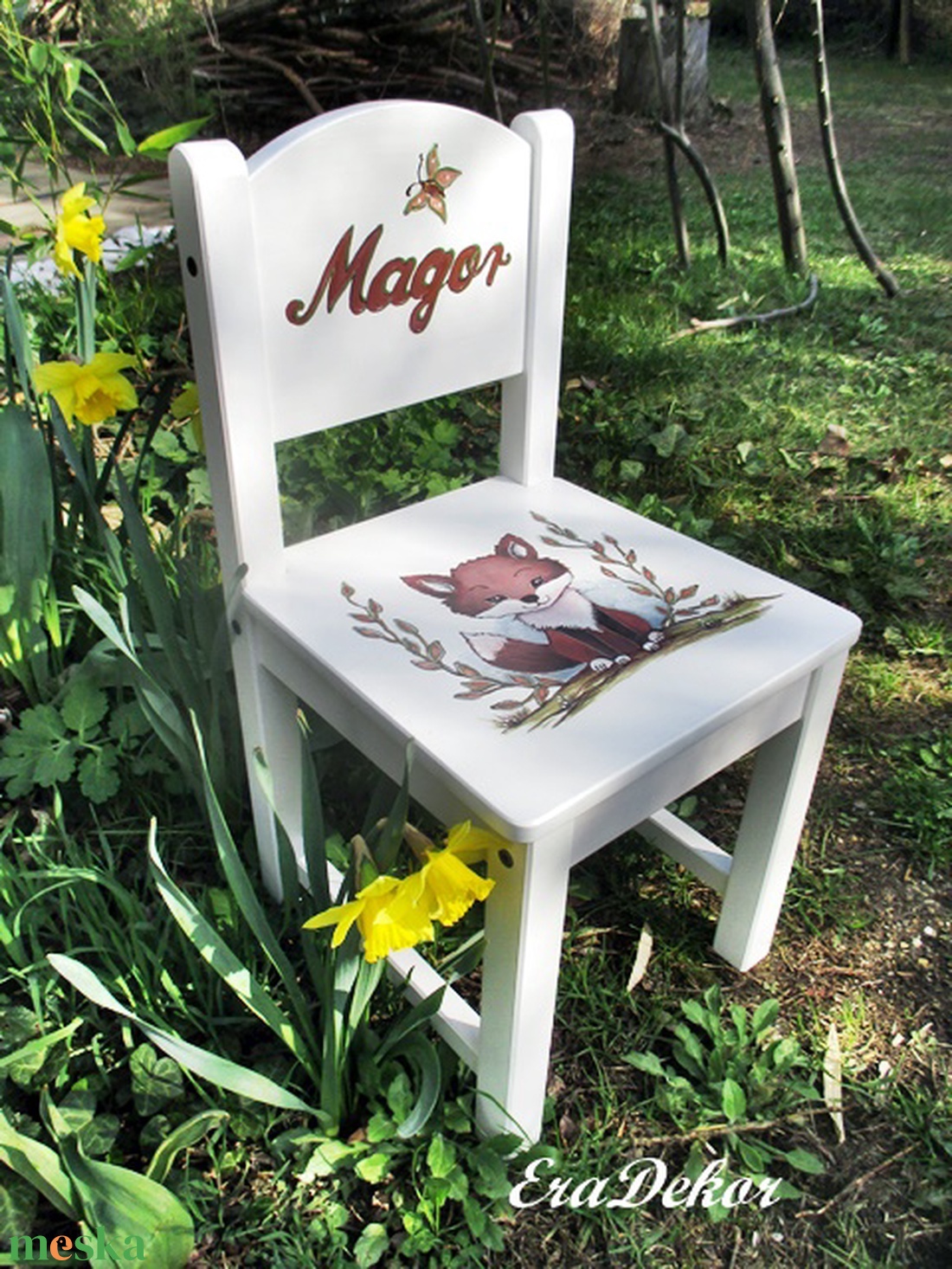 Festett rókás  szék  kisfiúknak 1db - baba - mama - babaszobabútor - gyerek szék, sámli - Meska.hu