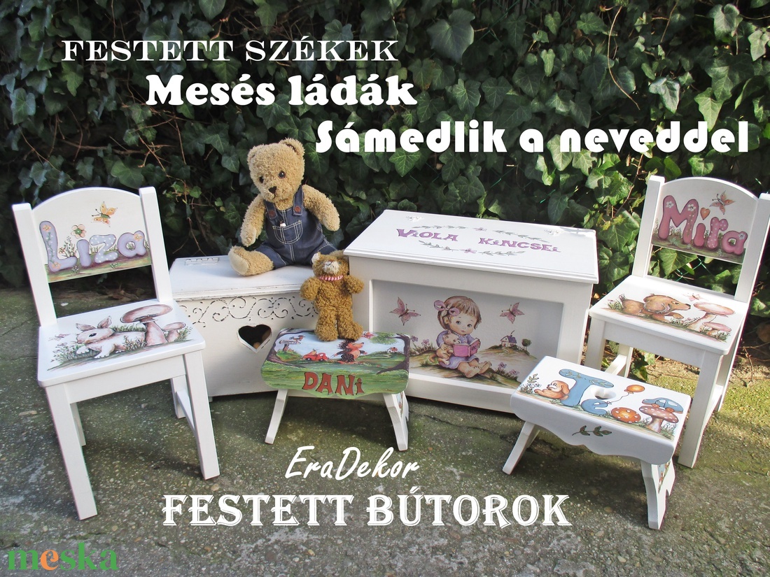 Festett kutyusos  szék  kislányoknak 1db - baba - mama - babaszobabútor - gyerek szék, sámli - Meska.hu