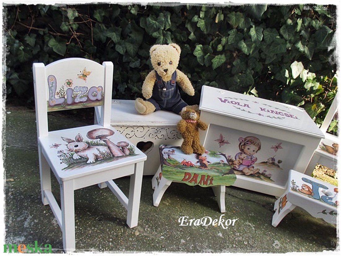 Festett rókakislányos  szék 1db - baba - mama - babaszobabútor - gyerek szék, sámli - Meska.hu