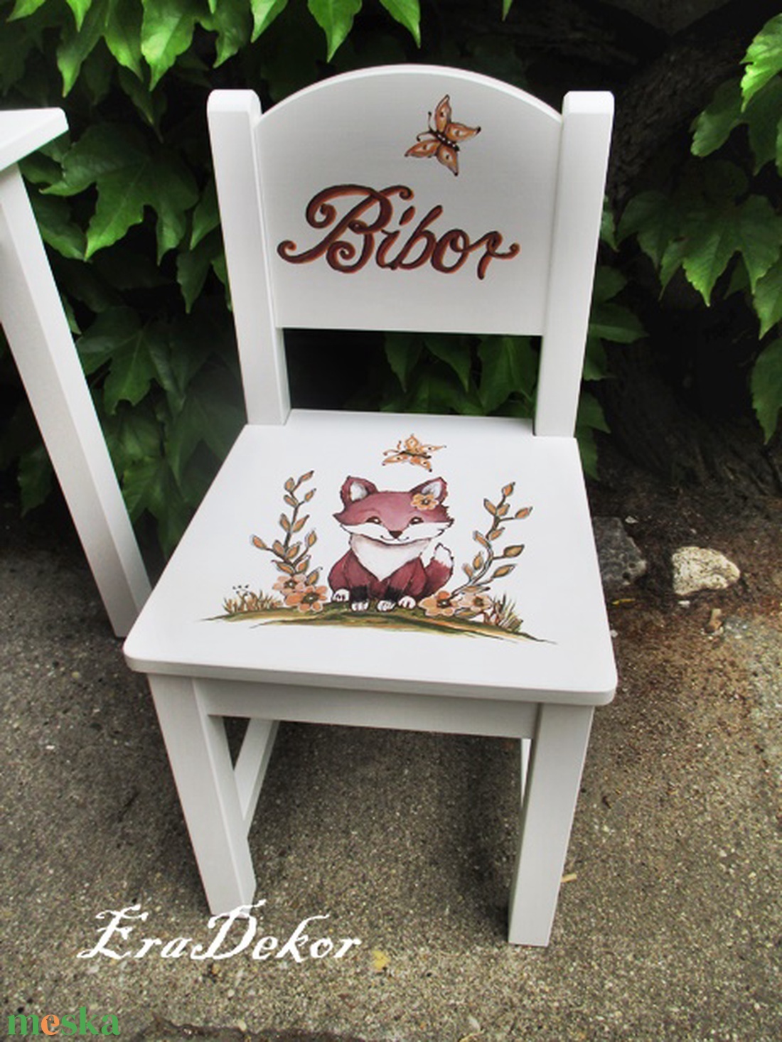 Festett rókakislányos  szék 1db - baba - mama - babaszobabútor - gyerek szék, sámli - Meska.hu