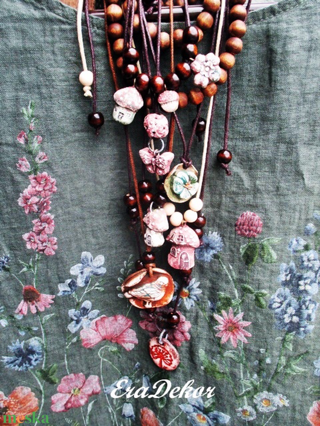 2 oldalas virágom nyaklánc piros - ékszer - nyaklánc - medálos nyaklánc - Meska.hu