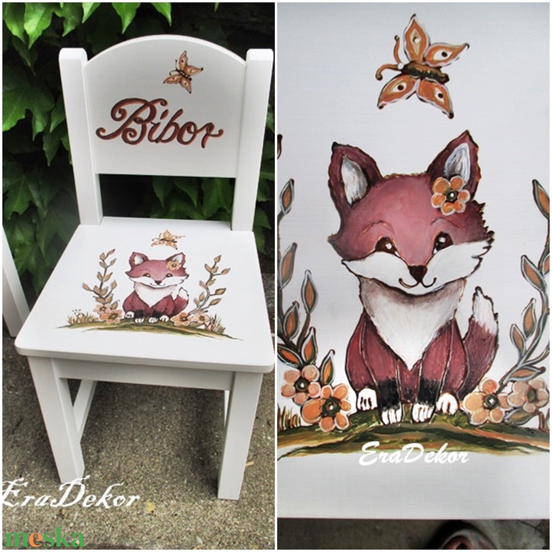 Festett rókakislányos  szék 1db - baba - mama - keresztelő kellékek - keresztelőajándékok - Meska.hu