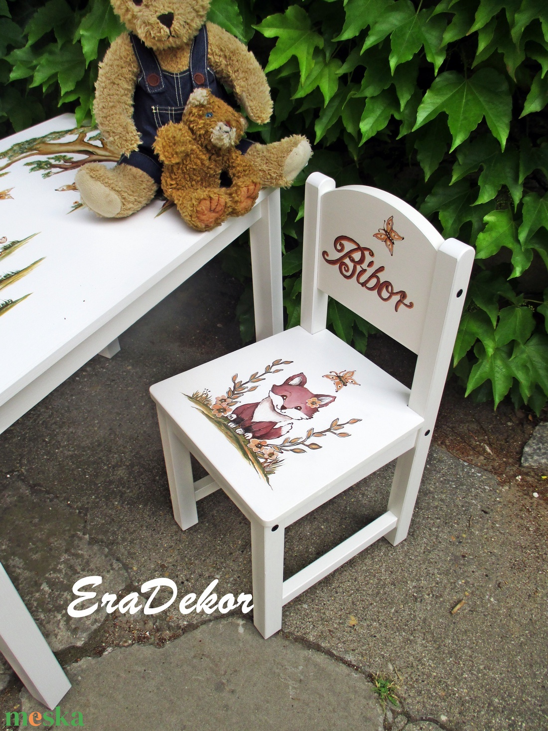 Festett rókakislányos  szék 1db - baba - mama - keresztelő kellékek - keresztelőajándékok - Meska.hu