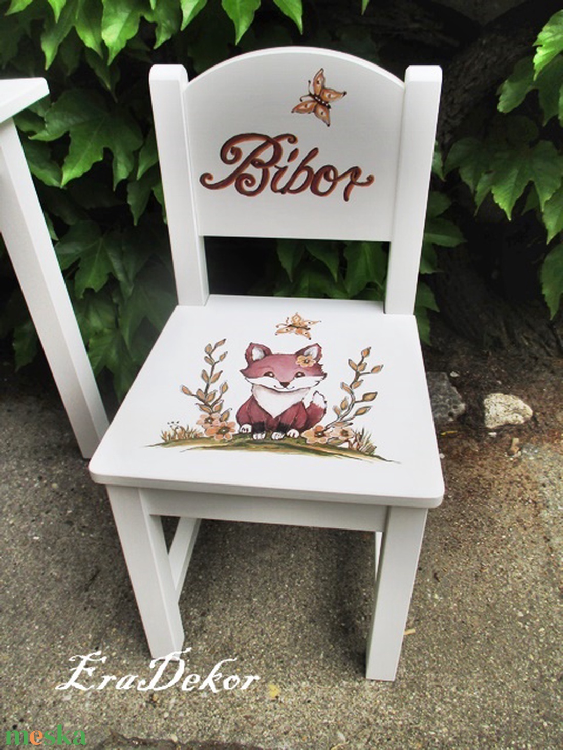 Festett rókakislányos  szék 1db - baba - mama - keresztelő kellékek - keresztelőajándékok - Meska.hu