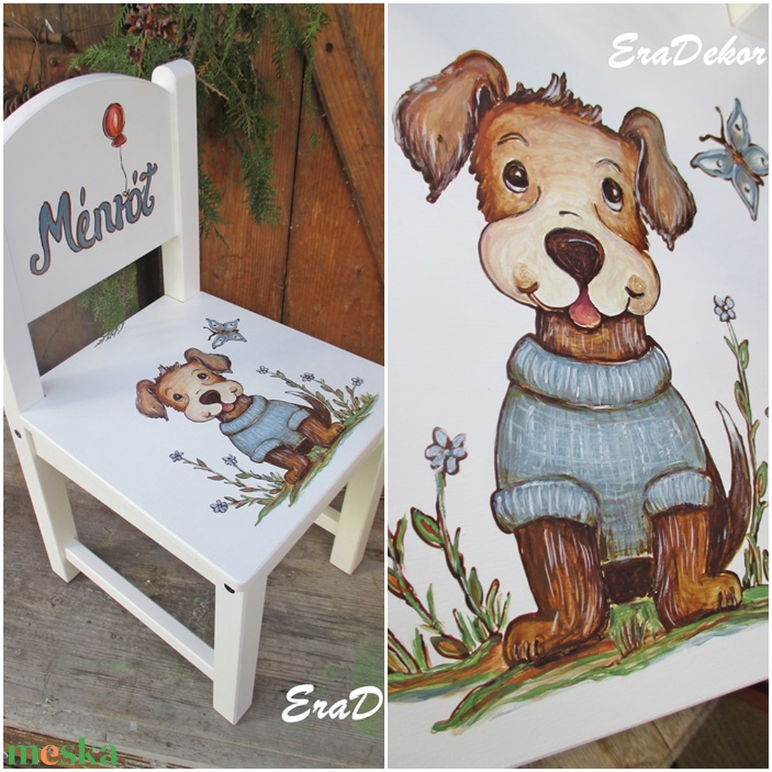 Festett kutyusos  szék  kisfiúknak  keresztelőre 1db - játék & sport - plüssállat & játékfigura - kutya - Meska.hu