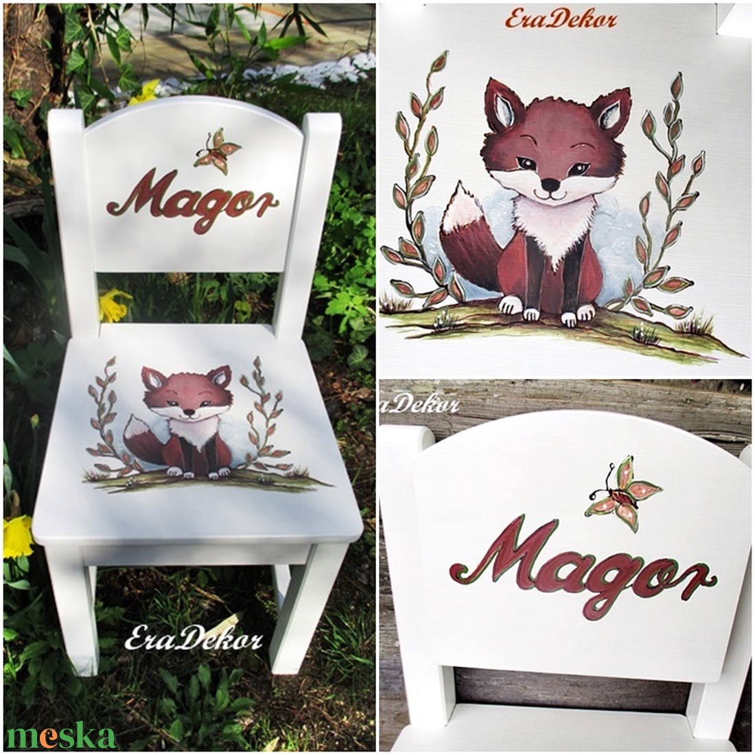 Festett rókás  szék  a neveddel - baba - mama - babaszobabútor - gyerek szék, sámli - Meska.hu