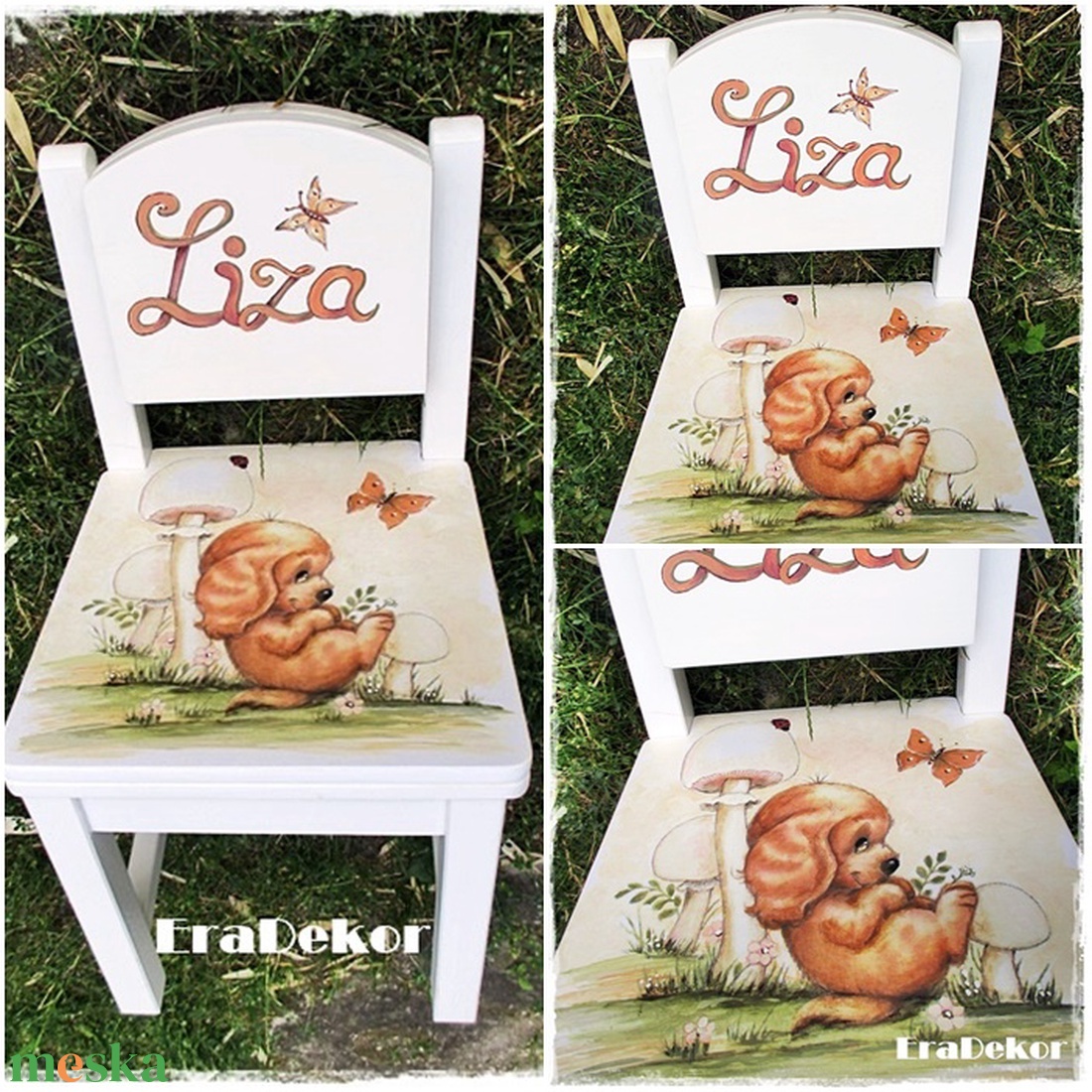 Kutyus és a gomba, festett  szék kislányoknak 1db - otthon & életmód - bútor - szék & fotel - Meska.hu