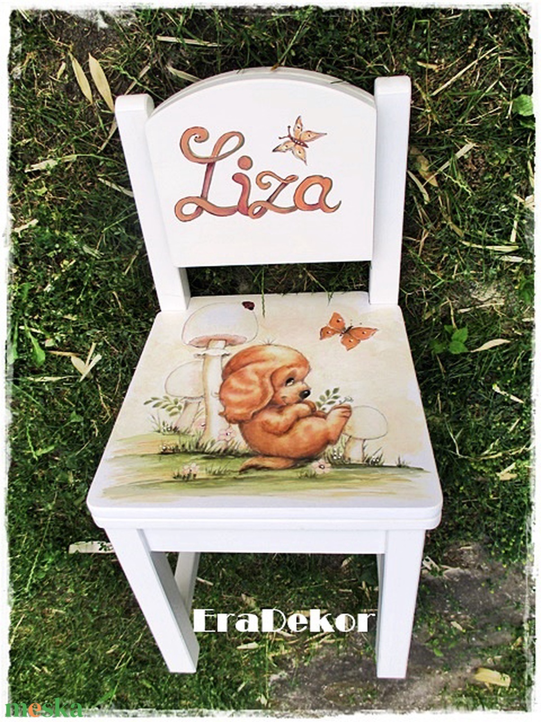 Kutyus és a gomba, festett  szék kislányoknak 1db - otthon & életmód - bútor - szék & fotel - Meska.hu