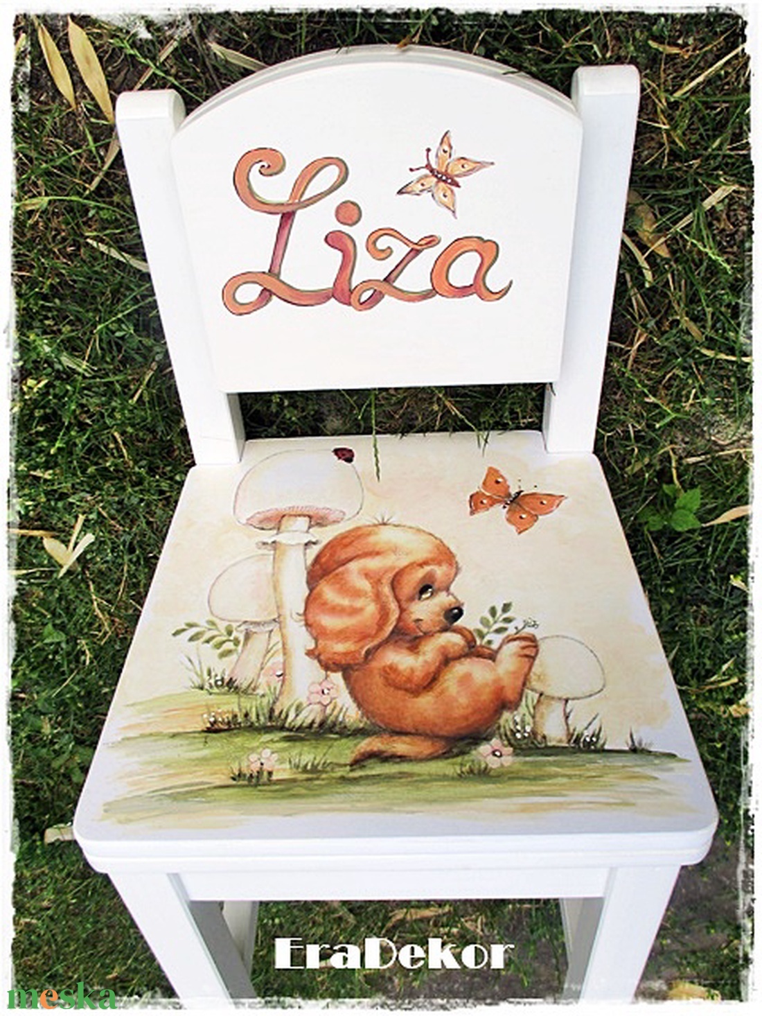 Kutyus és a gomba, festett  szék kislányoknak 1db - otthon & életmód - bútor - szék & fotel - Meska.hu