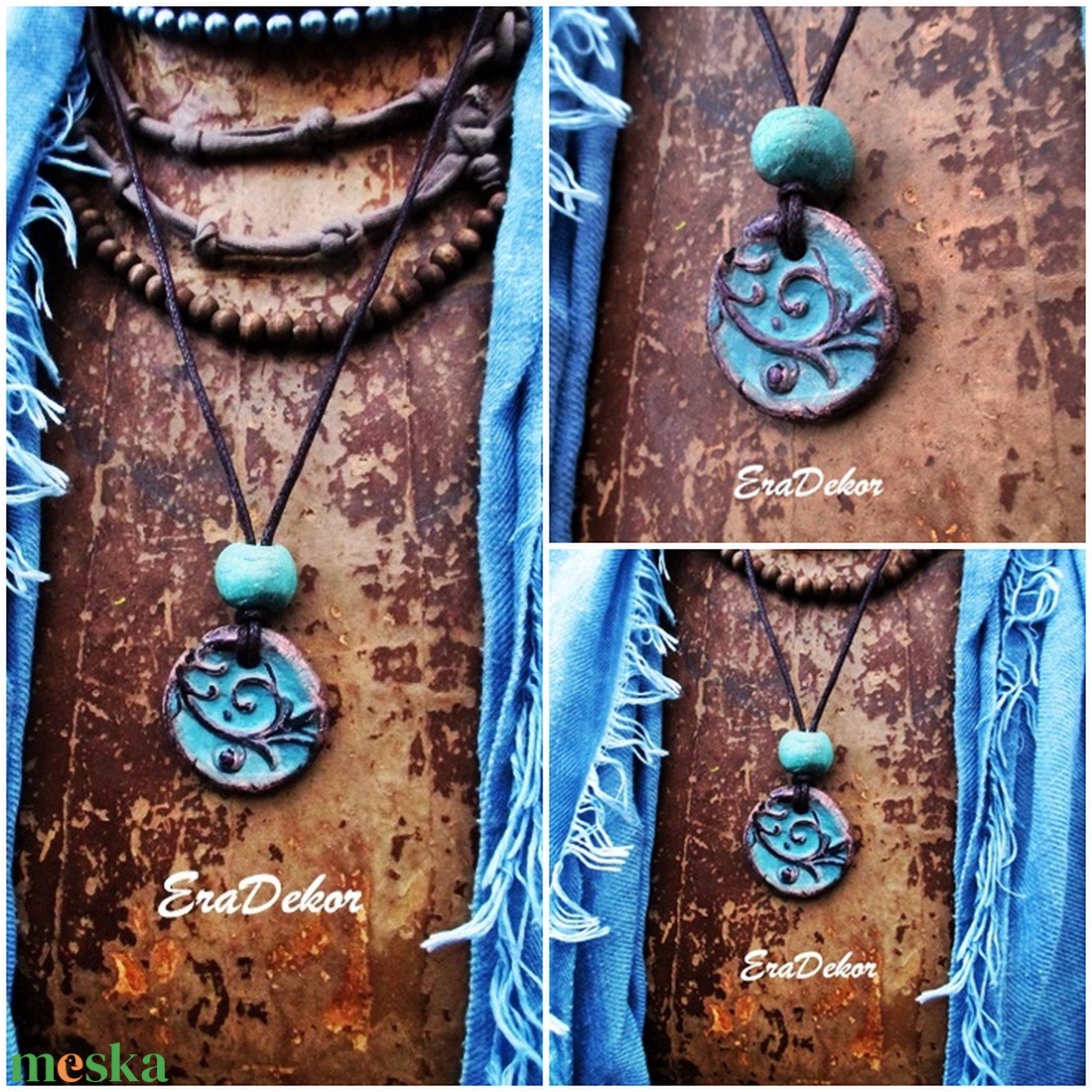 Türkiz és bronz inda nyaklánc - ékszer - nyaklánc - medálos nyaklánc - Meska.hu