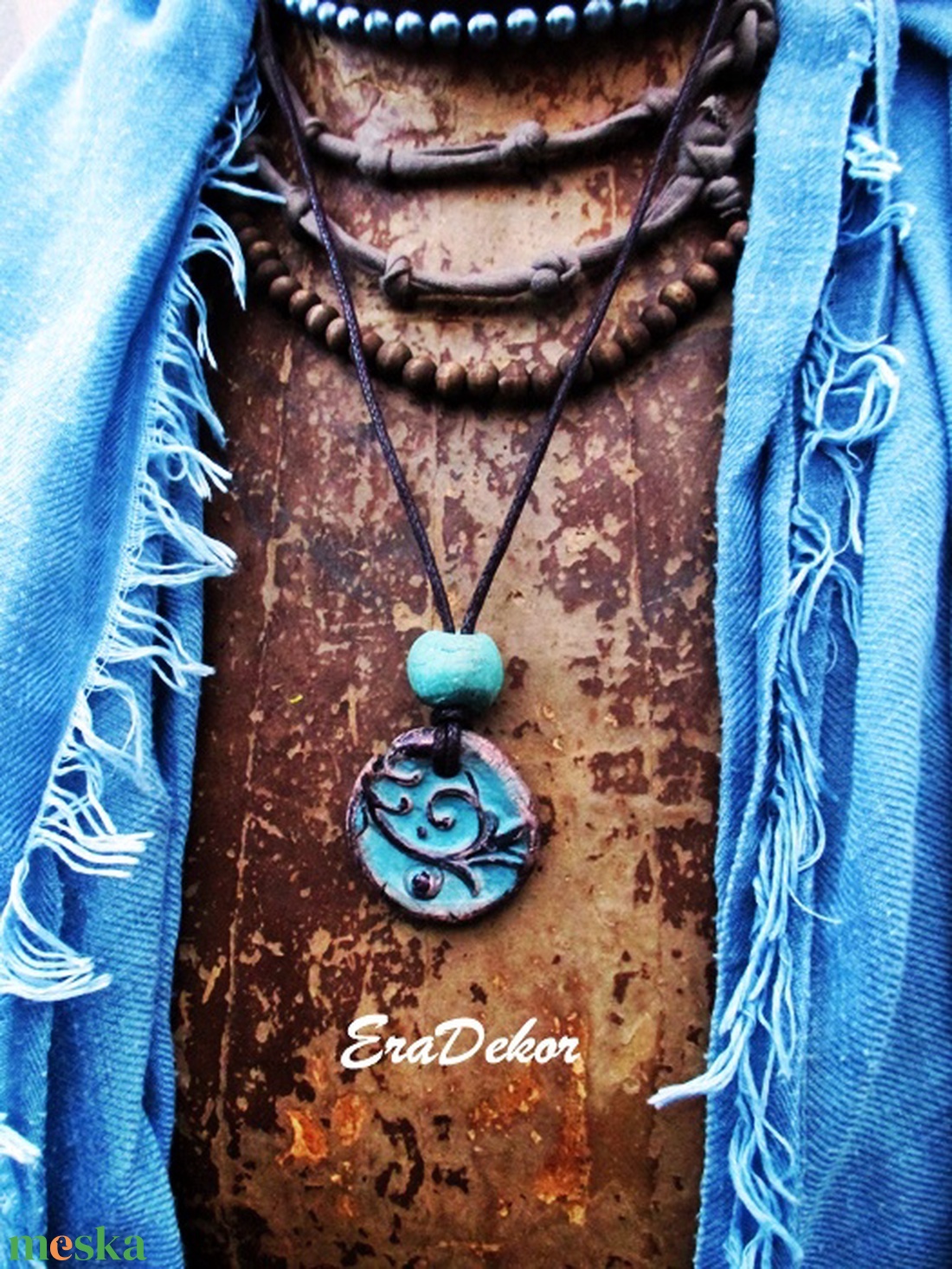 Türkiz és bronz inda nyaklánc - ékszer - nyaklánc - medálos nyaklánc - Meska.hu