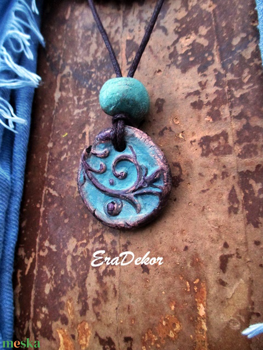 Türkiz és bronz inda nyaklánc - ékszer - nyaklánc - medálos nyaklánc - Meska.hu