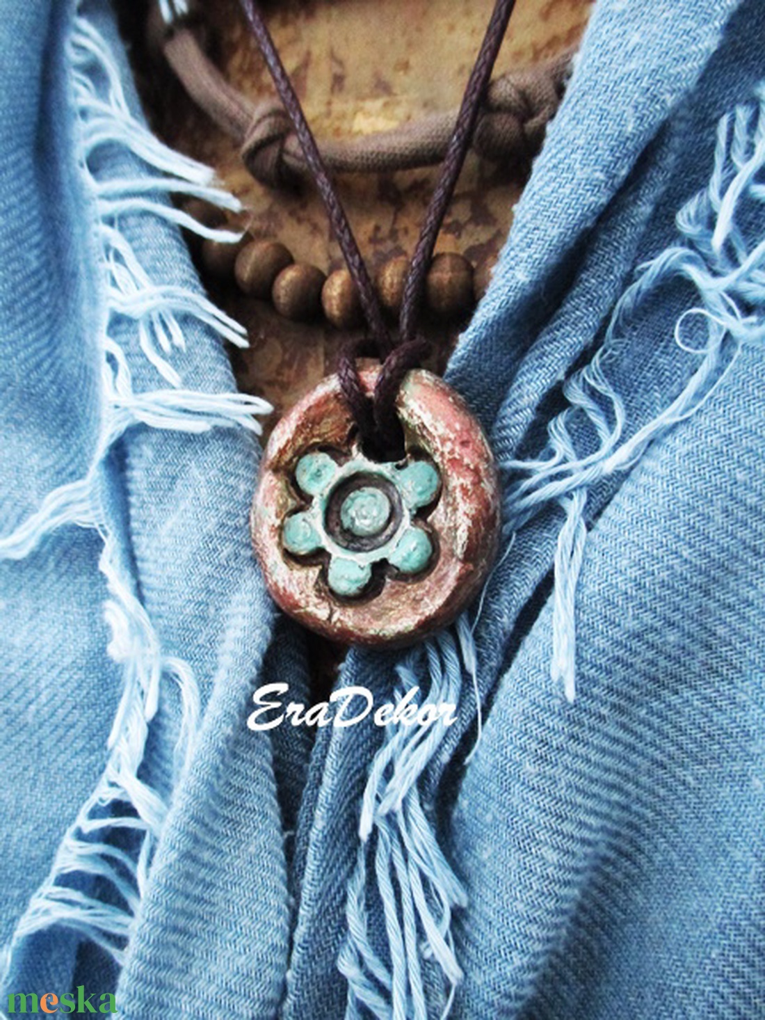 Türkiz és bronz inda nyaklánc - ékszer - nyaklánc - medálos nyaklánc - Meska.hu