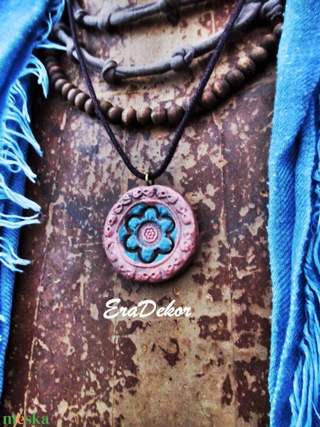 Türkiz és bronz  nyaklánc - ékszer - nyaklánc - medálos nyaklánc - Meska.hu