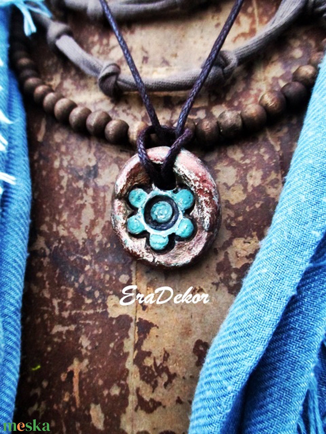 Türkiz és bronz inda nyaklánc - ékszer - nyaklánc - medálos nyaklánc - Meska.hu